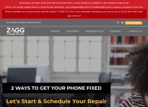 How zaggphonerepair.com looks like on a tablet such as an iPad.