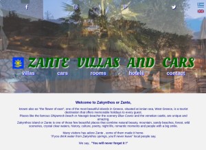 How zantevillasandcars.gr looks like on a tablet such as an iPad.