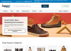 How zappos.com looks like on a tablet such as an iPad.