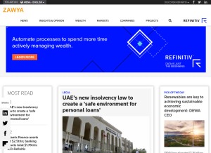 How zawya.com looks like on a tablet such as an iPad.