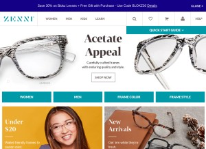 How zennioptical.com looks like on a tablet such as an iPad.