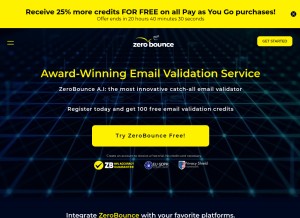 How zerobounce.net looks like on a tablet such as an iPad.