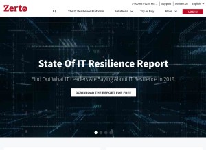 How zerto.com looks like on a tablet such as an iPad.