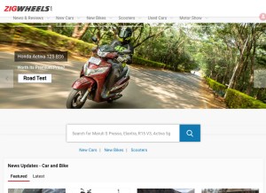 How zigwheels.com looks like on a tablet such as an iPad.