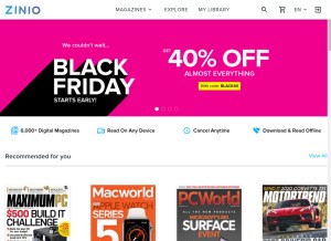 How zinio.com looks like on a tablet such as an iPad.