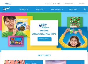 How ziploc.com looks like on a tablet such as an iPad.