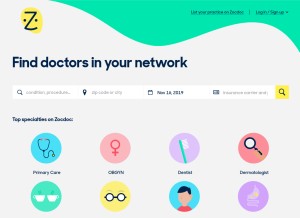 How zocdoc.com looks like on a tablet such as an iPad.