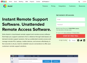 How zohoassist.com looks like on a tablet such as an iPad.