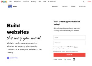 How zohosites.com looks like on a tablet such as an iPad.