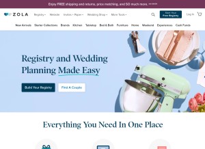 How zola.com looks like on a tablet such as an iPad.