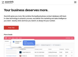 How zoominfo.com looks like on a tablet such as an iPad.