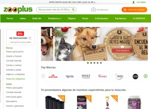 How zooplus.es looks like on a tablet such as an iPad.