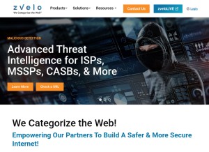 How zvelo.com looks like on a tablet such as an iPad.