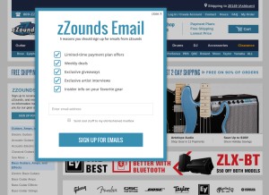 How zzounds.com looks like on a tablet such as an iPad.